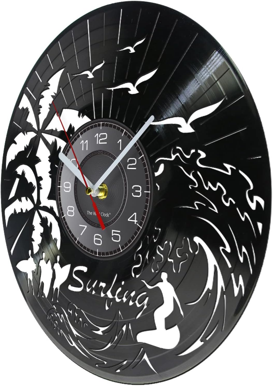 Reloj de pared decorativo de 12 pulgadas, reloj de pared para surf, playa, surf, gran onda, decoración de pared, disco de vinilo, reloj de pared,