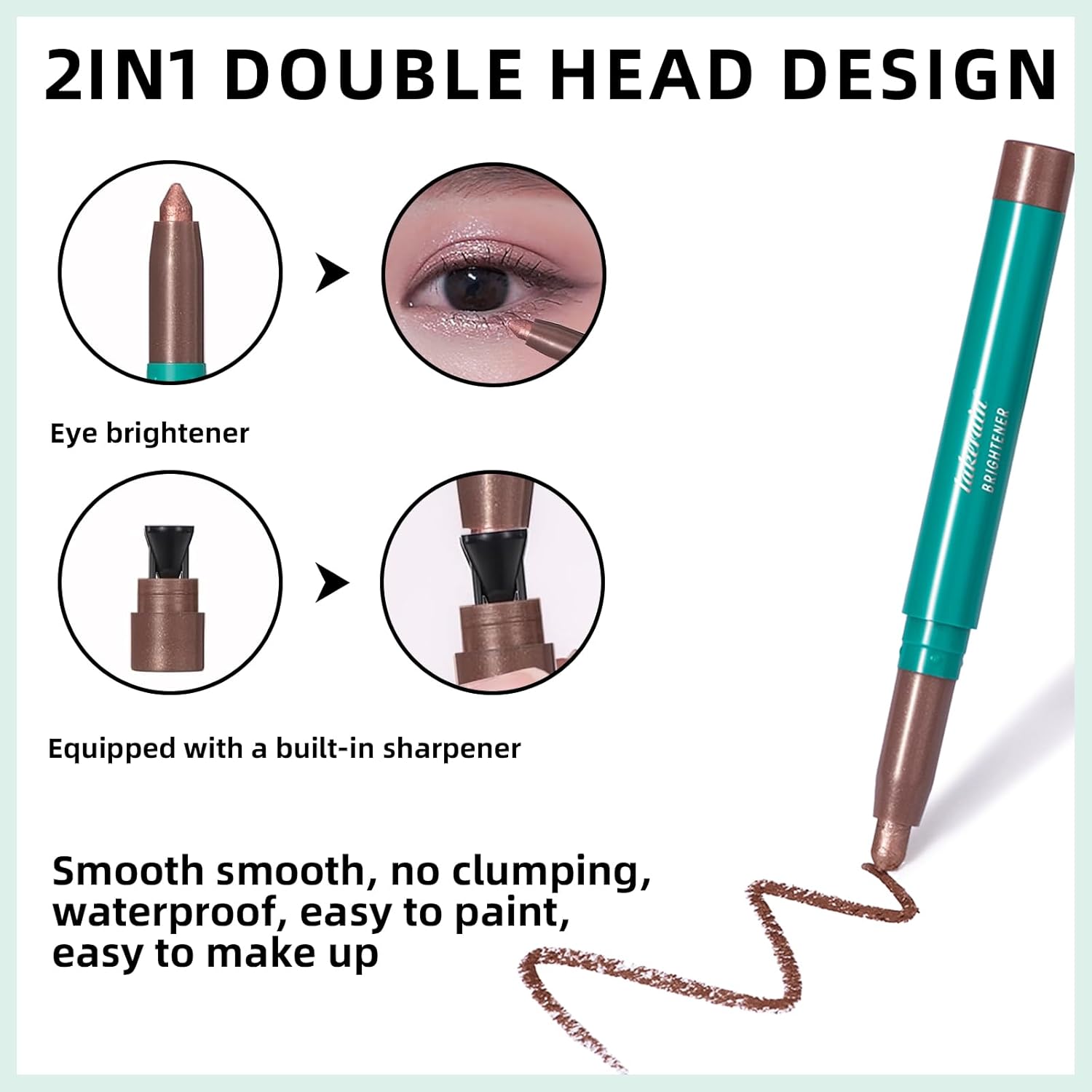 HOSAILY 2 lápices de sombra de ojos, lápiz iluminador de ojos, lápiz iluminador de ojos, lápiz de sombra de ojos con purpurina de larga duración,