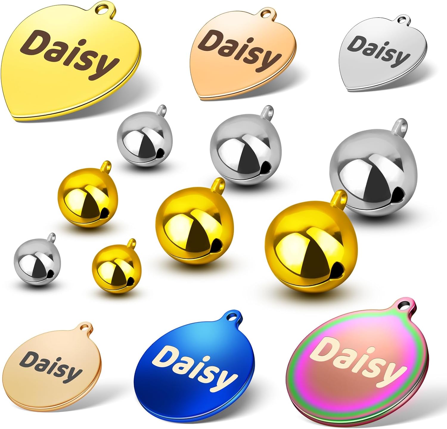 HOPELF Campanas para collar de perro con etiquetas de perro grabadas personalizadas para mascotas, cascabeles pequeños como dije de collar de gato,