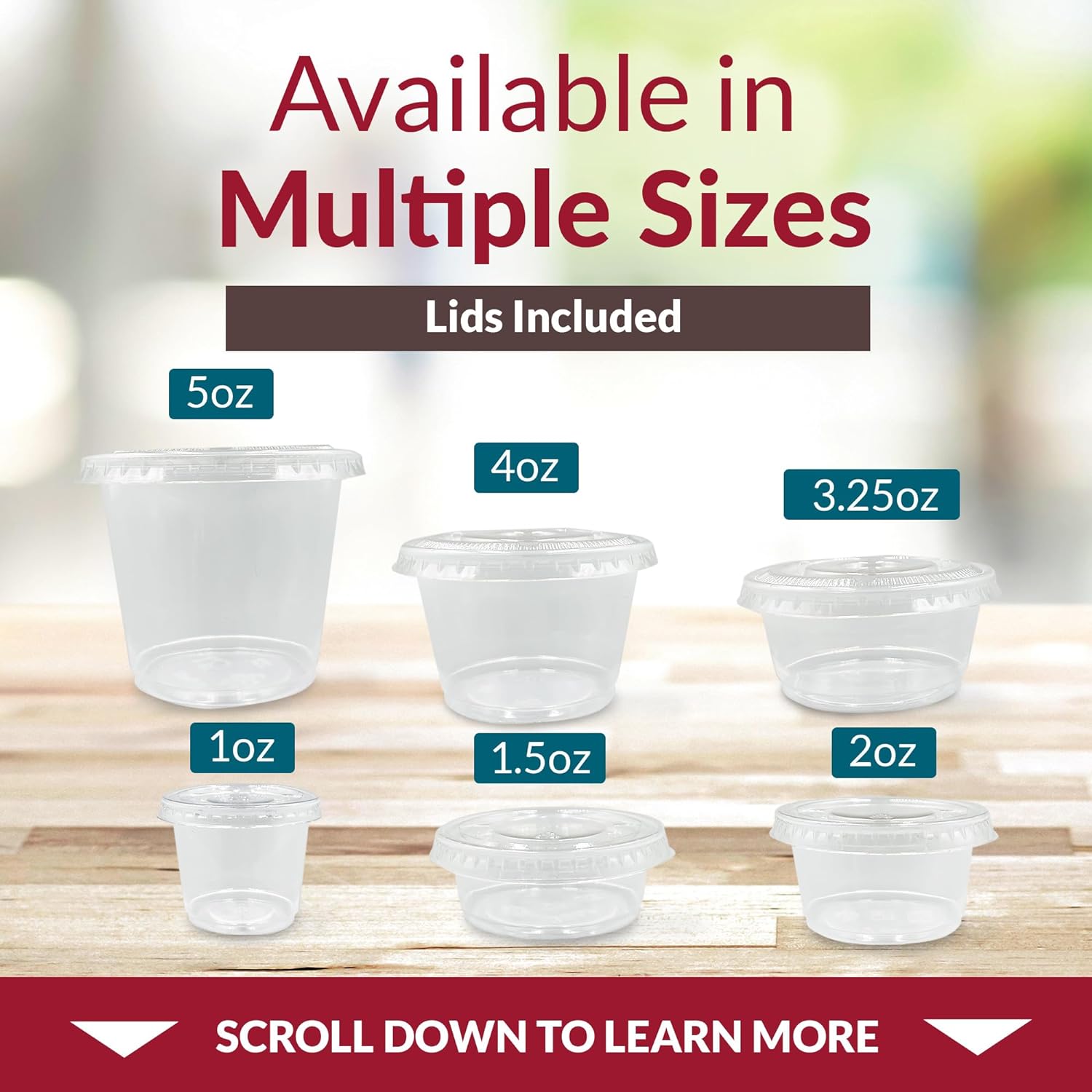 Reli. Recipientes pequeños de 1 oz con tapas (500 juegos)  Vasos de gelatina con tapas  Recipientes de plástico transparente para condimentos con