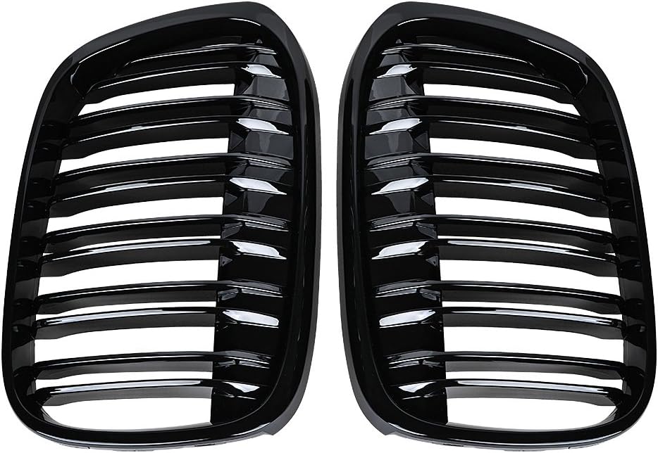 Rejilla de riñón frontal negra brillante, radiador de doble aleta, listones gemelos compatibles con BMW F48 F49 X1 Serie X 2016 2017 2018