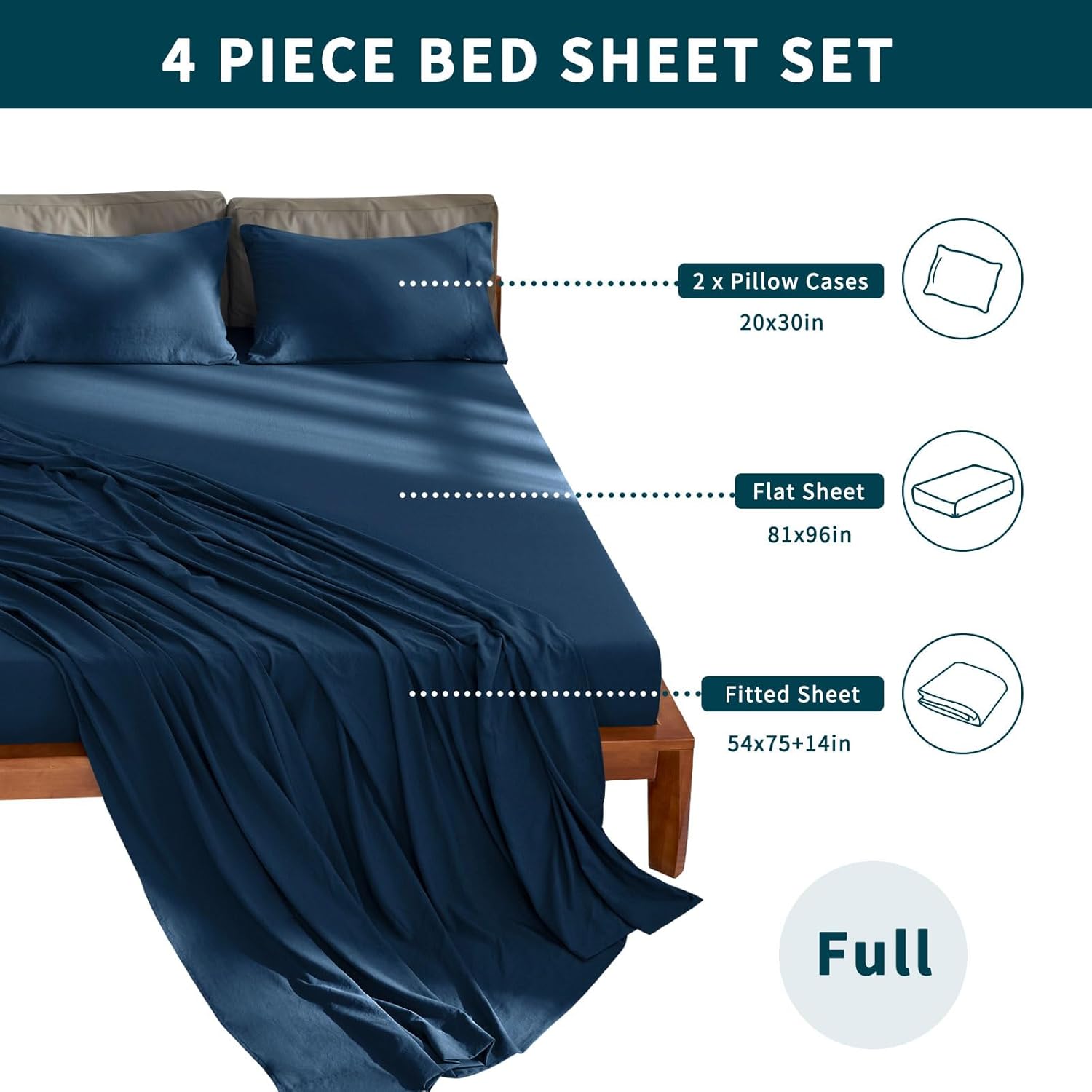 SyMax Juego de sábanas tamaño matrimonial, 4 piezas, sábanas transpirables con bolsillo profundo, sábanas y fundas de almohada, tamaño matrimonial,