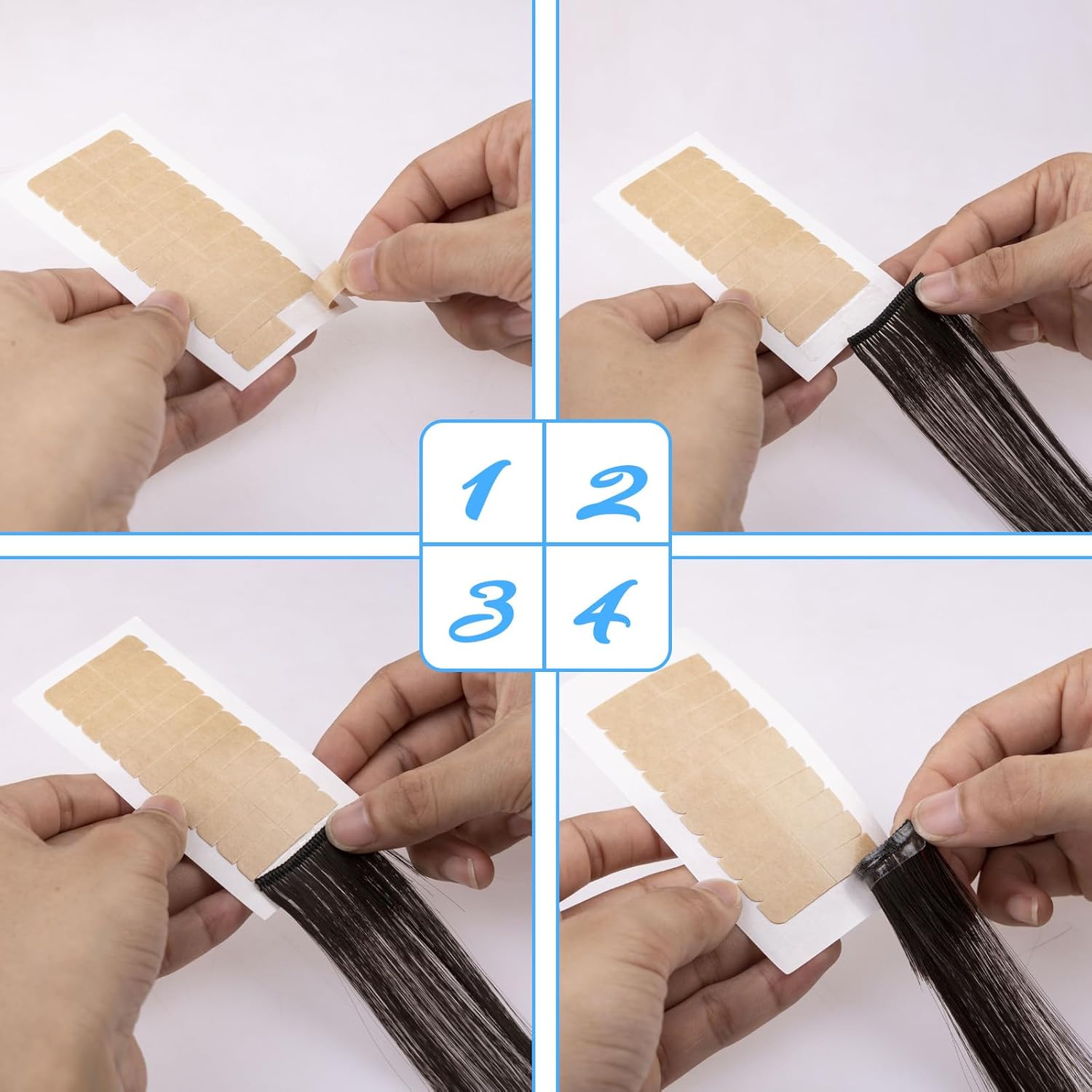Kachanaa Cinta adhesiva para extensiones de cabello de doble cara para repuesto de 1.6 x 0.3 in, 180 piezas (negro)