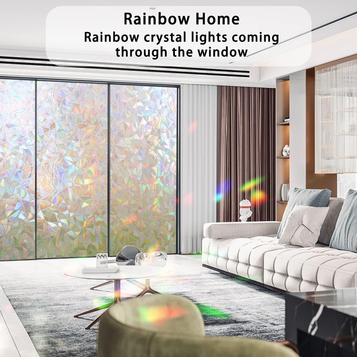 Película decorativa 3D de privacidad para ventana, diseño de arco iris, película decorativa de vinilo anti rayos UV, estática, no adhesiva (47.25 x