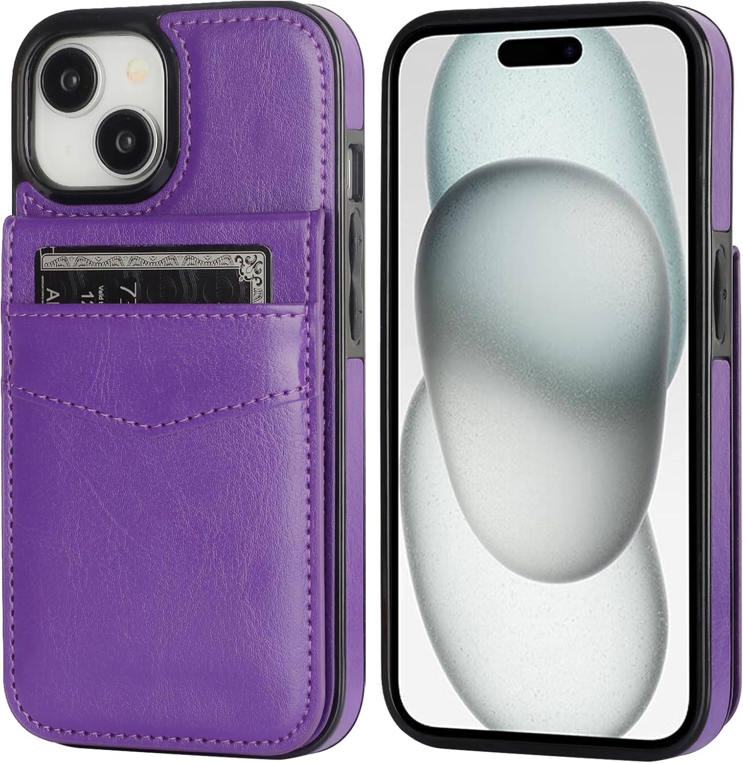 KIHUWEY Funda compatible con iPhone 15 con soporte para tarjeta de crédito, cierre magnético de cuero de alta calidad, función atril, funda