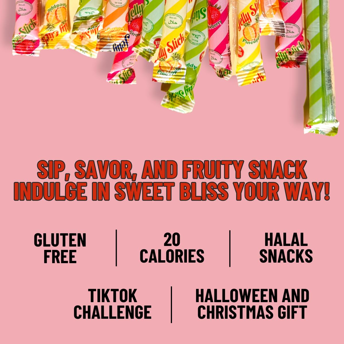 60 pajitas de gelatina de frutas, tiras rellenas de gelatina de frutas (42.3 onzas), 5 sabores surtidos de gelatina de frutas, fresa, naranja,