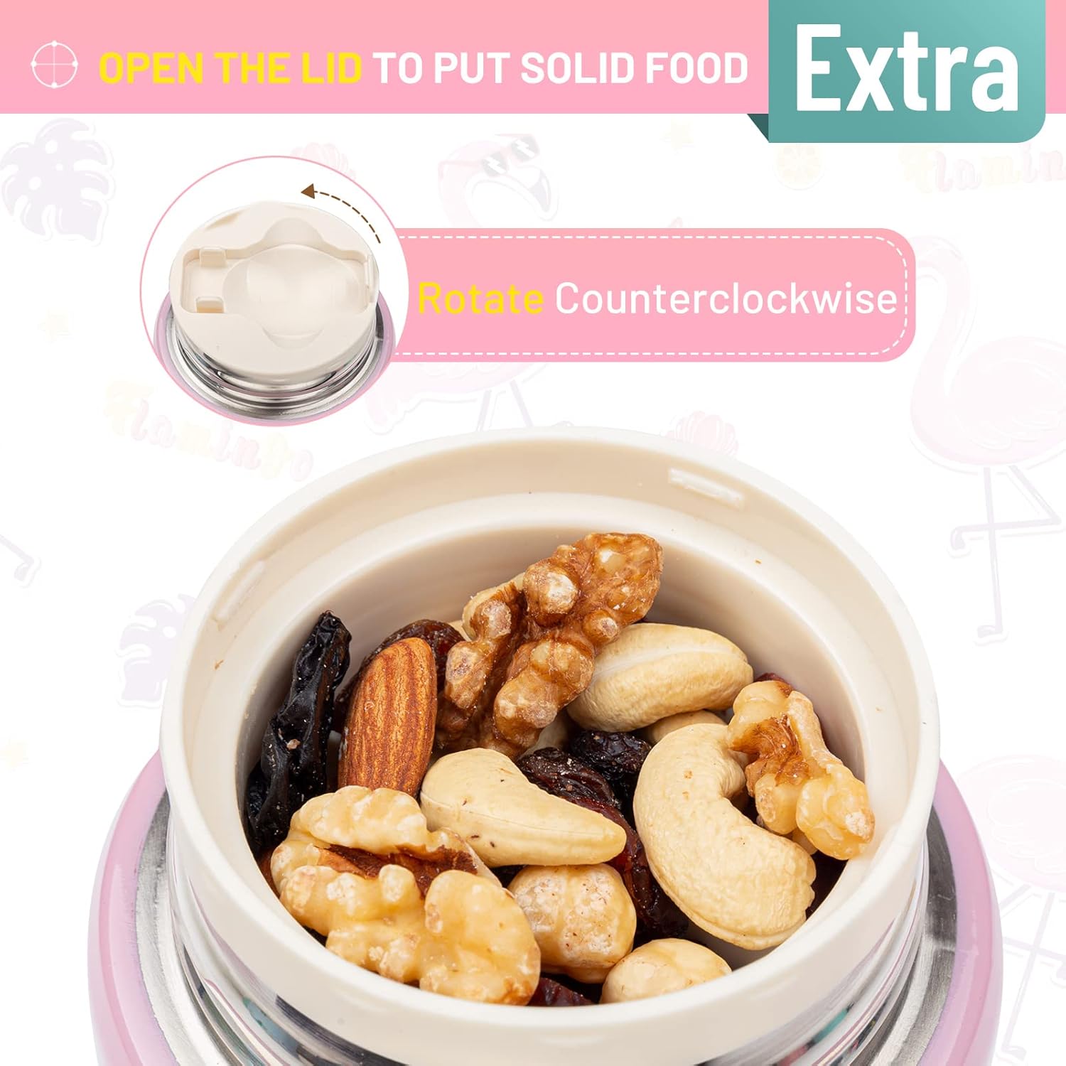 Charcy Termo infantil de 17 onzas para comida caliente, termo de sopa con cuchara plegable, tarro de alimentos aislado para alimentos fríos y