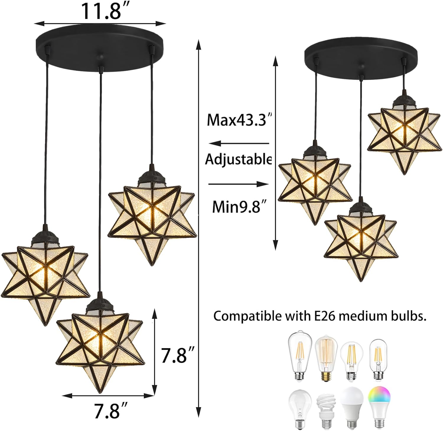 Candelabros modernos de mediados de siglo para comedor, luces colgantes de estrellas, lámparas LED para dormitorio, entrada, pasillo, cocina,