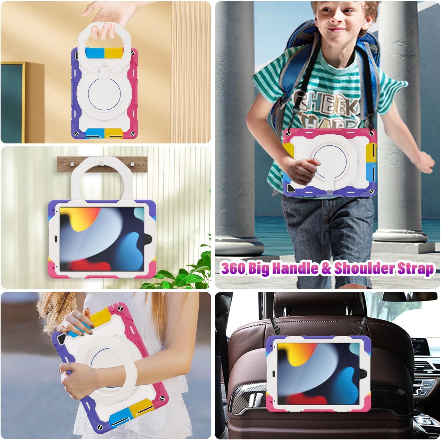 ROISKIN Funda para iPad de 6 y 5 generación de 9.7 pulgadas, Pro 9.7, Air 2 con correa de mano 360 Kickstand protector de pantalla, protección