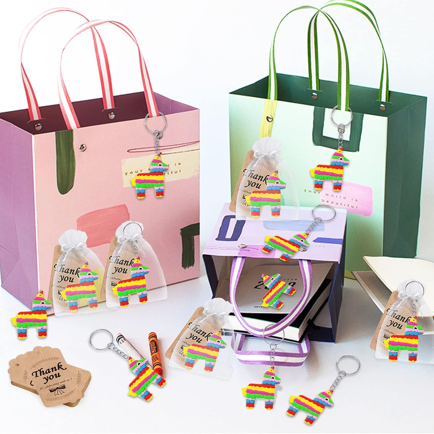 Paquete de 24 llaveros de burro de México, decoración de fiesta para invitados, fiesta temática de burro de México, baby shower, fiesta escolar,
