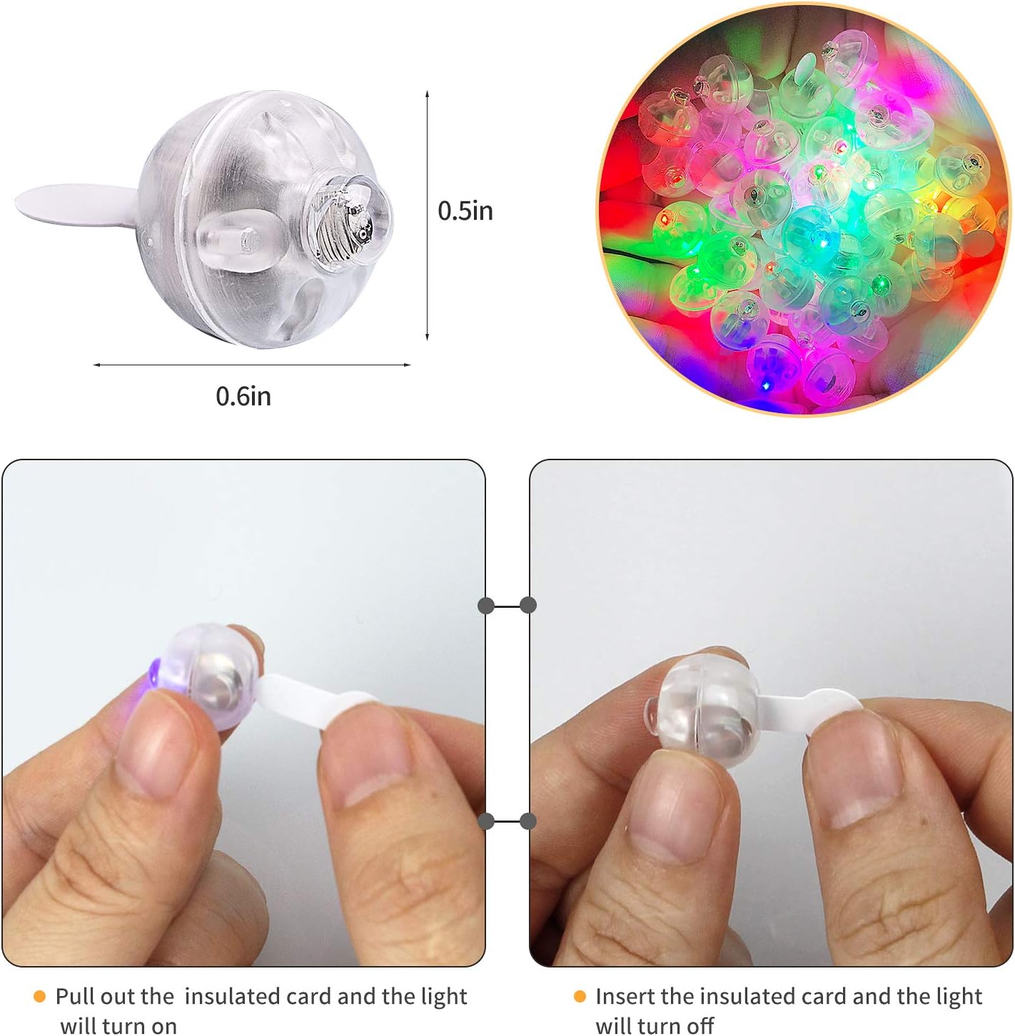 Aogist 50 luces de globo multicolor, mini luz impermeable de largo tiempo de espera, funciona con pilas, lámpara de bola LED redonda para globos de