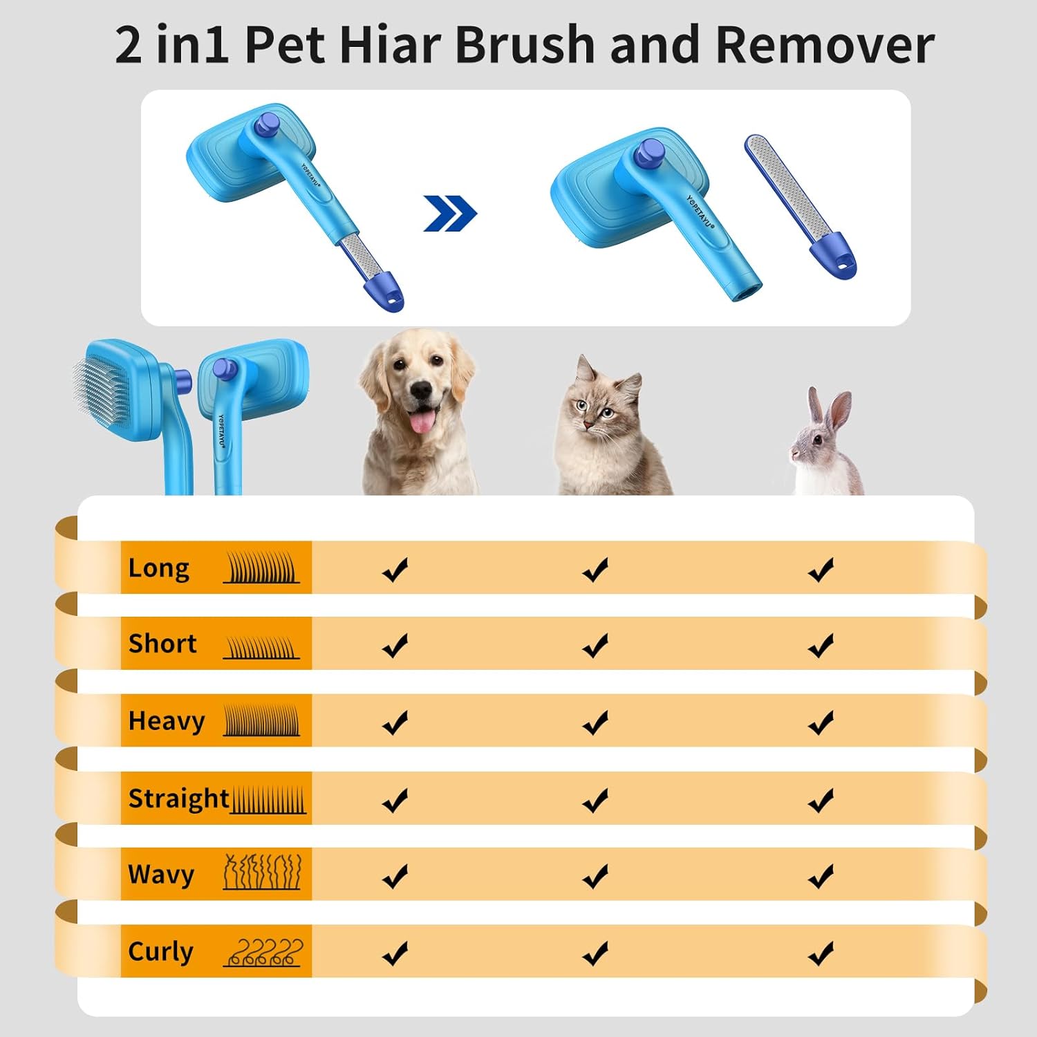 Cepillo deslizante autolimpiante para quitar y asear perros y gatos de pelo largo y corto, cepillo retráctil para mascotas con herramienta removedor
