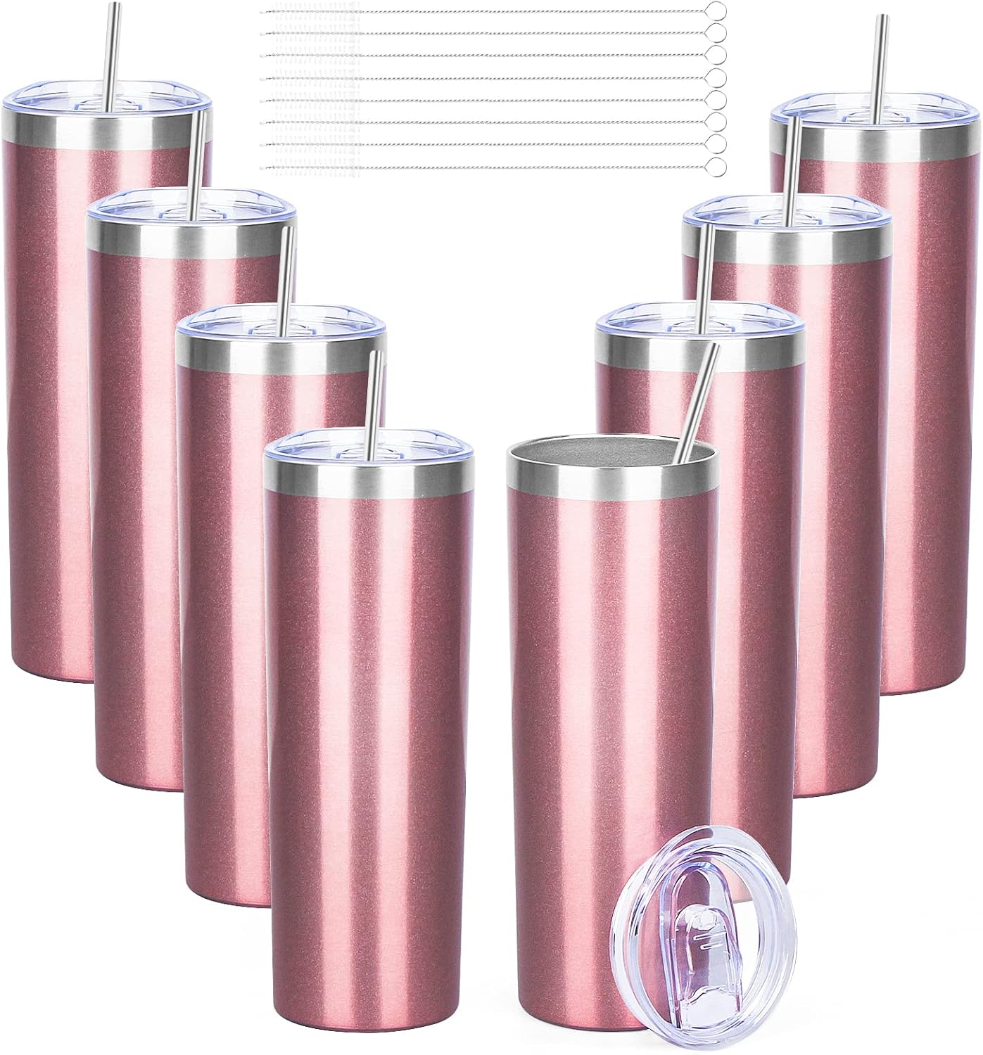 Vaso térmico de acero inoxidable aislado al vacío de doble pared con tapa y popote, para bebidas calientes y frías (oro rosa, 8)