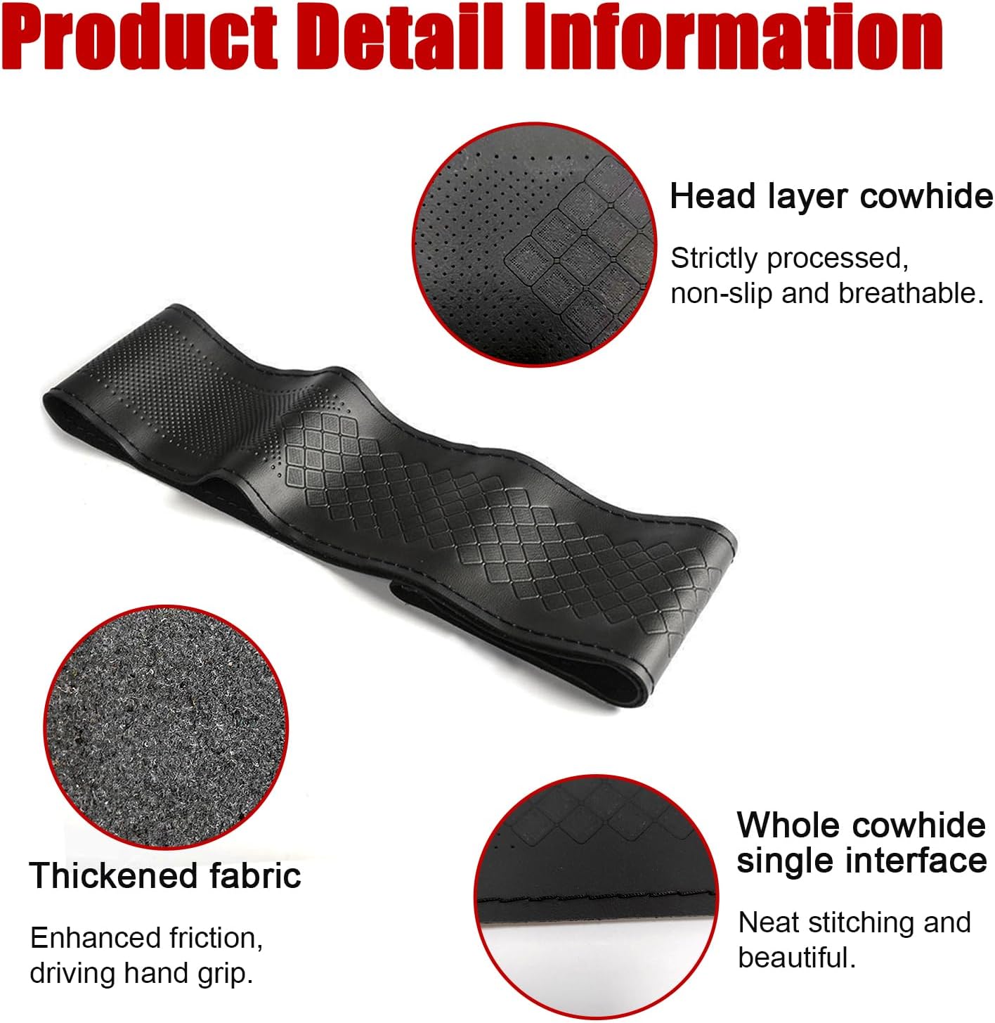 Funda de cuero para volante, protector transpirable antideslizante para volante de automóvil de diámetro máximo de 15 pulgadas, costura DIY con hilo