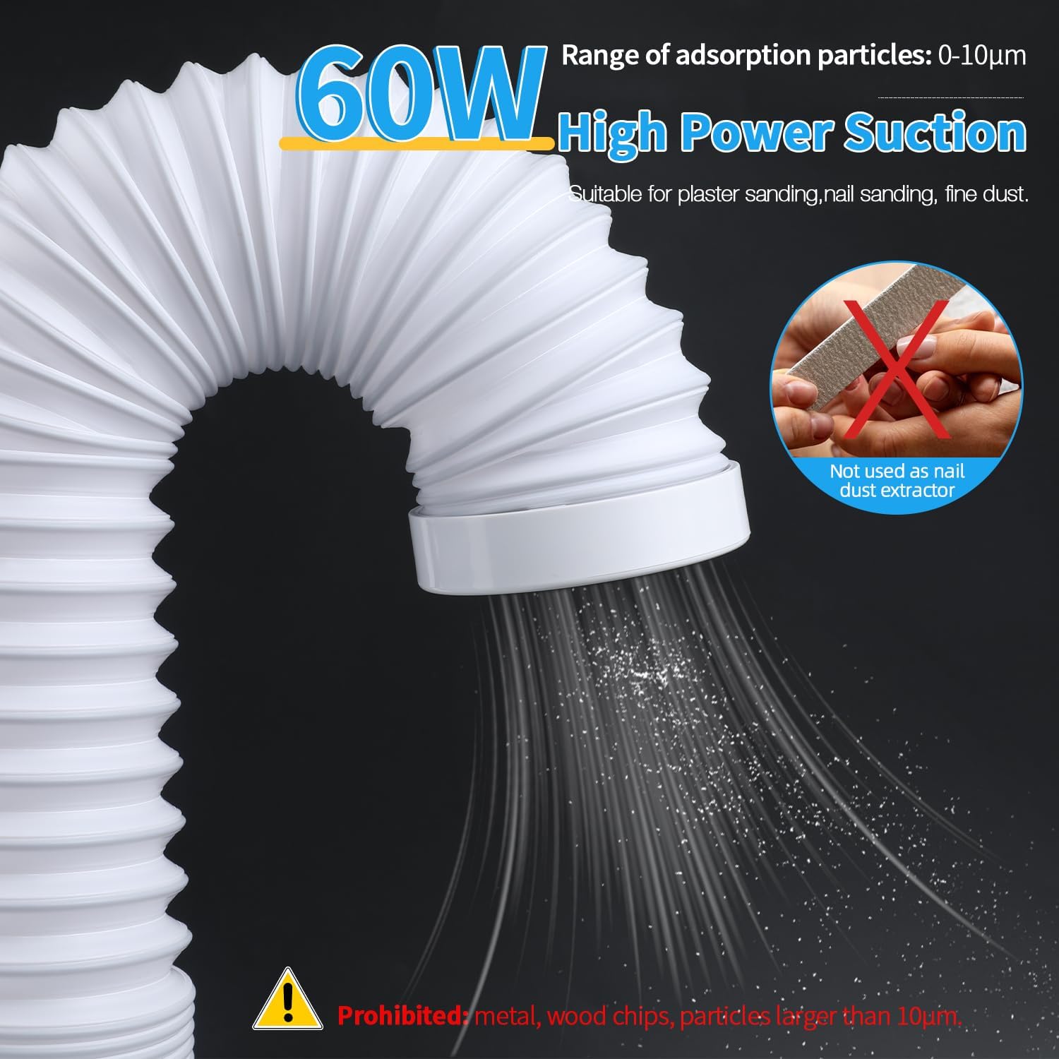 LVCHEN Colector de polvo de pulido dental – Extractor de polvo de 60 W, potente succión de polvo de vacío de uñas con ventilador y LED de doble