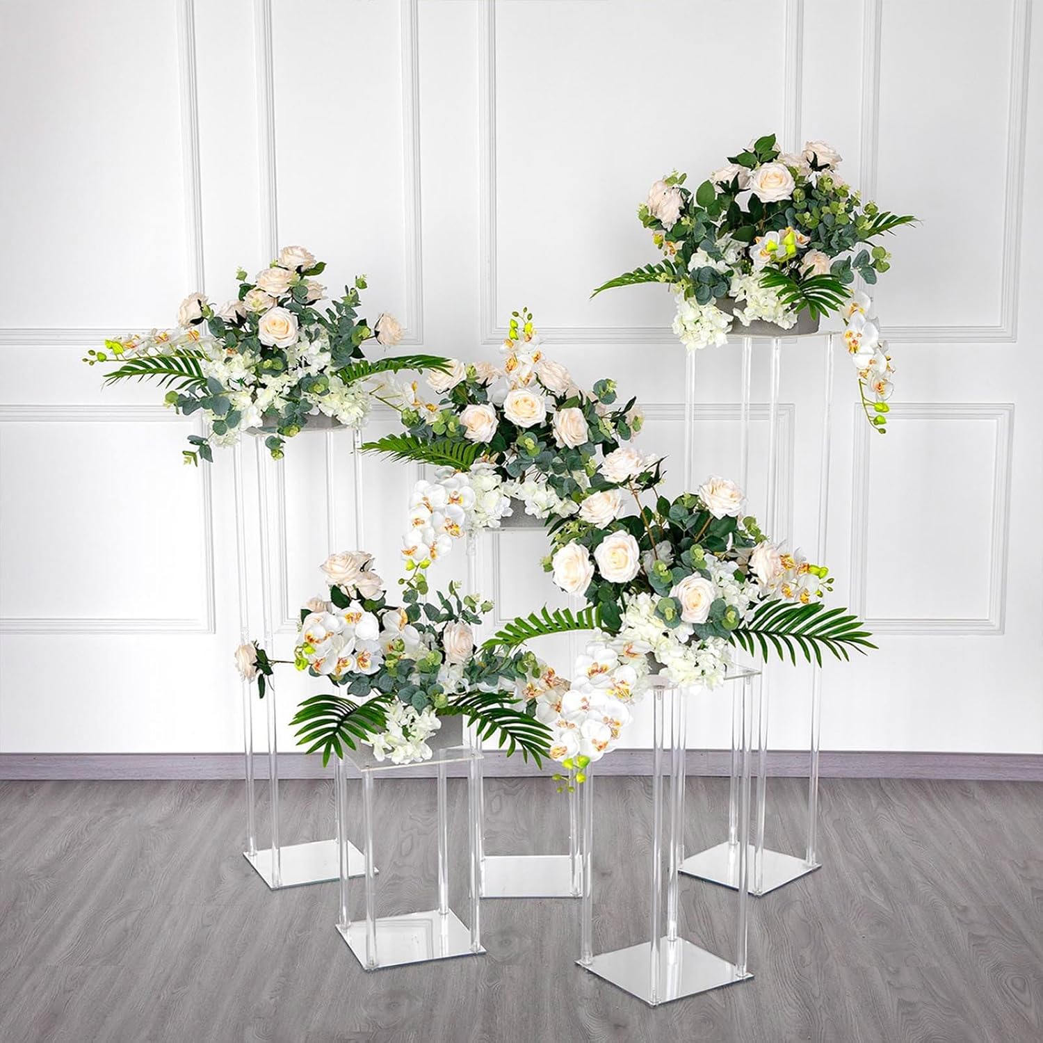 Efavormart – Jarrón de acrílico transparente de 40 pulgadas con base de espejo, columna de boda para centros de mesa con tapa y base intercambiables