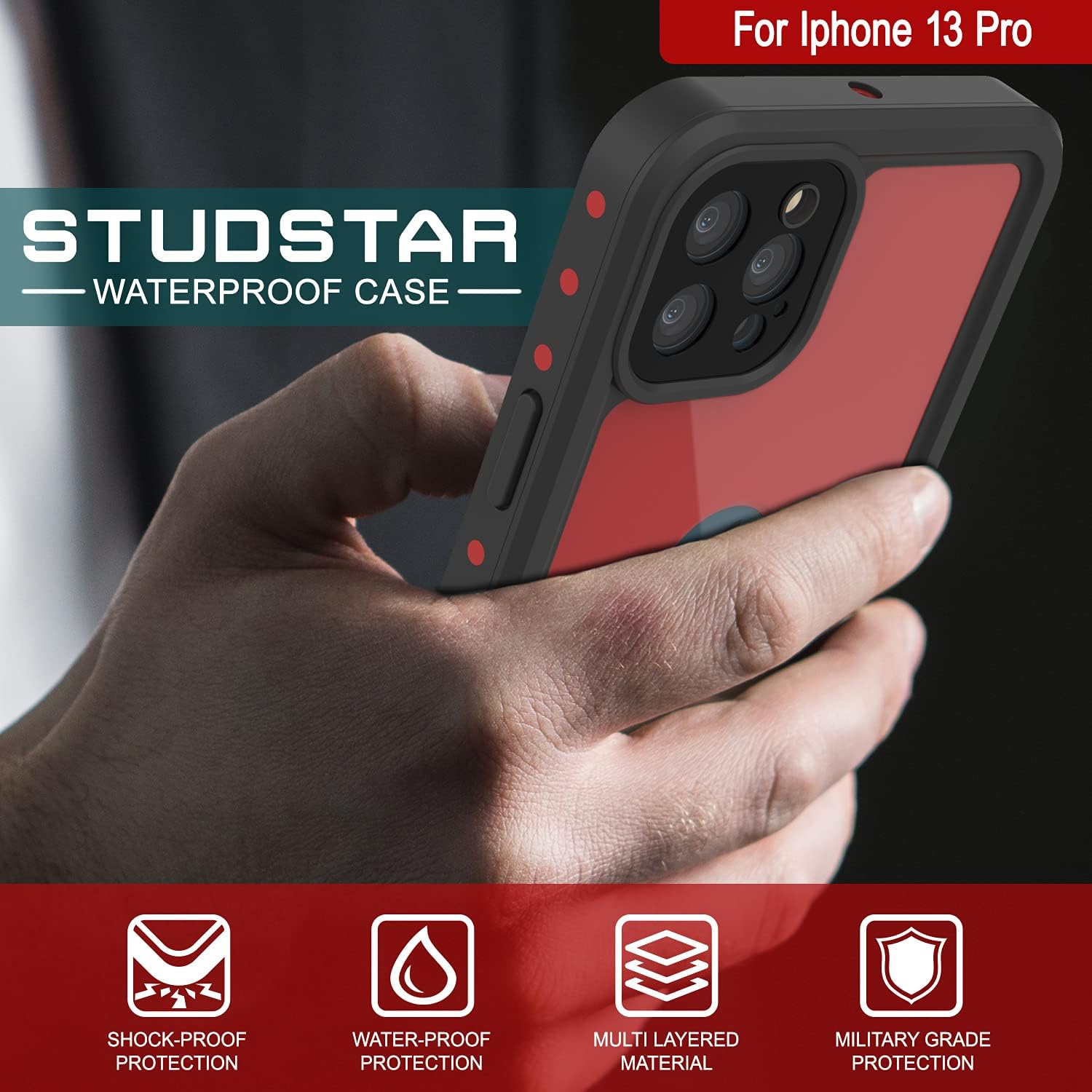 Punkcase Funda impermeable para iPhone 13 Pro serie StudStar ajuste delgado certificado IP68 a prueba de golpes a prueba de suciedad a prueba de