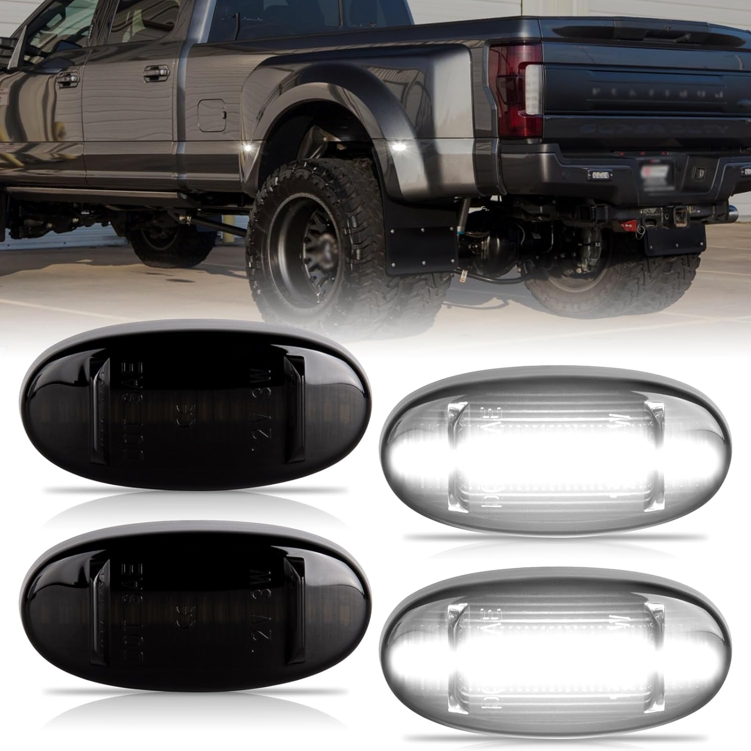 Luz LED blanca de marcador lateral para guardabarros, 4 unidades, para cama trasera, compatible con Ford F250, F350, F450, F550, Super