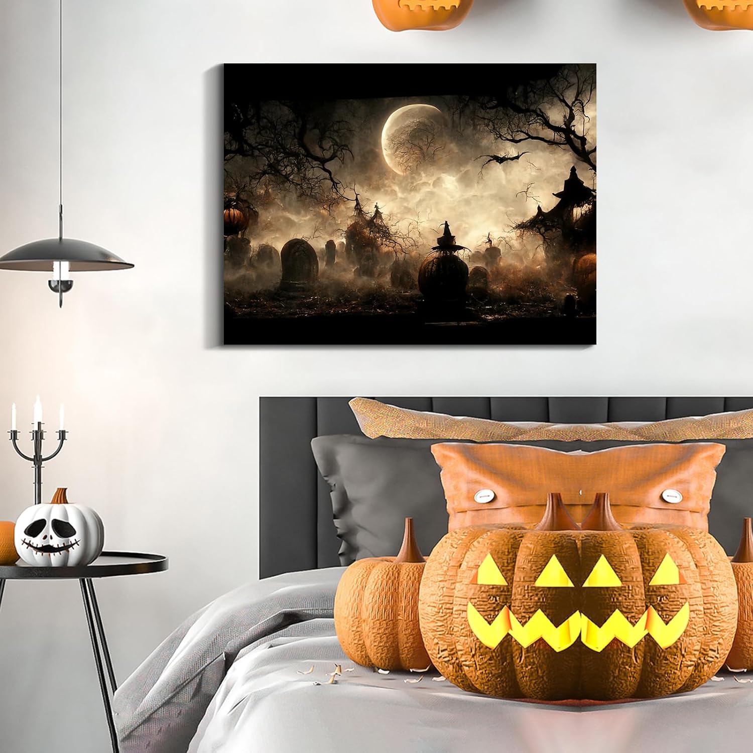 Denozer – Lienzo decorativo de pared de Halloween, imágenes de Halloween, decoración de pared, póster espeluznante de Halloween, espeluznante casa