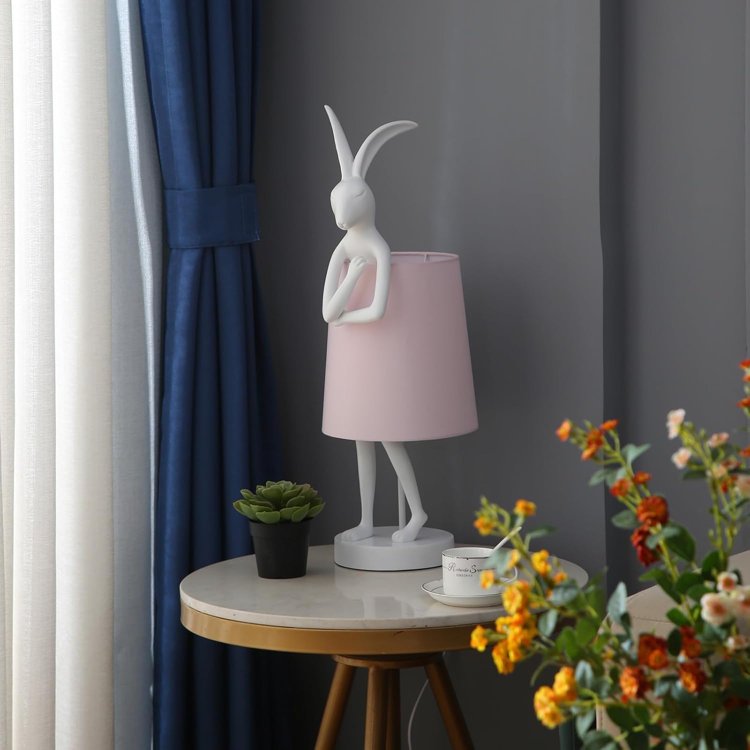Lámparas de mesa de conejo, lámpara de mesa de conejo blanco de 25.6 pulgadas para dormitorio, lámpara de mesita de noche para niños, luz de conejo
