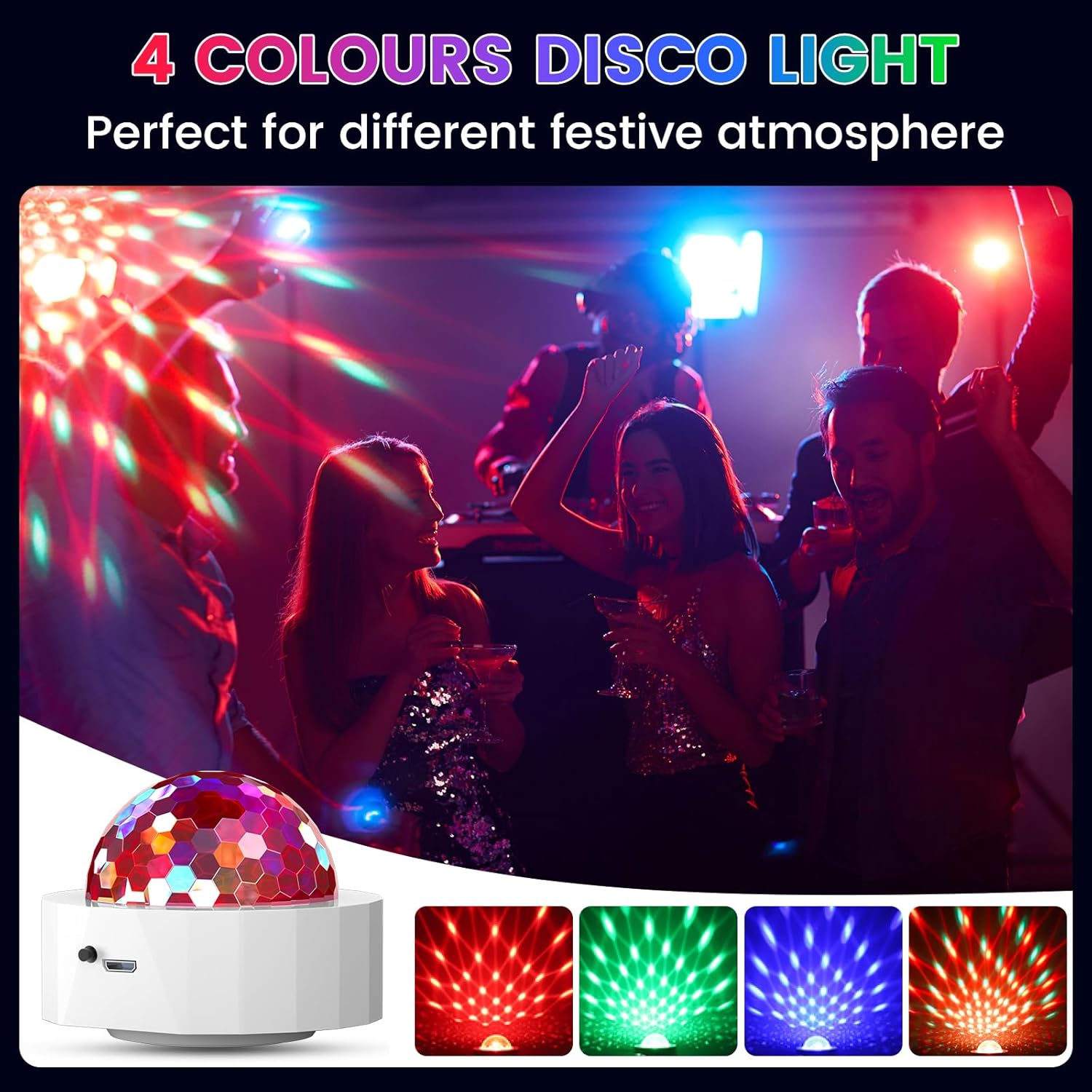 Luces de discoteca para fiestas, 2 piezas de mini bola de discoteca multicolor, luces de discoteca portátiles activadas por sonido, luces LED de