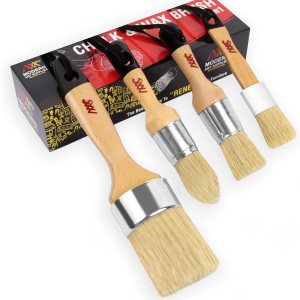 Juego de 4 pinceles de cera de tiza, incluye 3 pinceles pequeños para pintura de muebles y 1 pincel de tiza grande, juego de pinceles de pintura de Juego de 4 pinceles de cera de tiza, incluye 3 pinceles pequeños para pintura de muebles y 1 pincel de tiza grande, juego de pinceles de pintura de