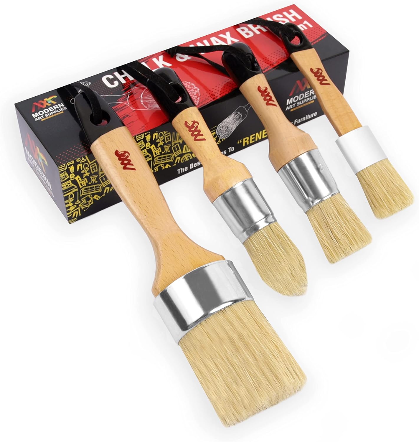 Juego de 4 pinceles de cera de tiza, incluye 3 pinceles pequeños para pintura de muebles y 1 pincel de tiza grande, juego de pinceles de pintura de