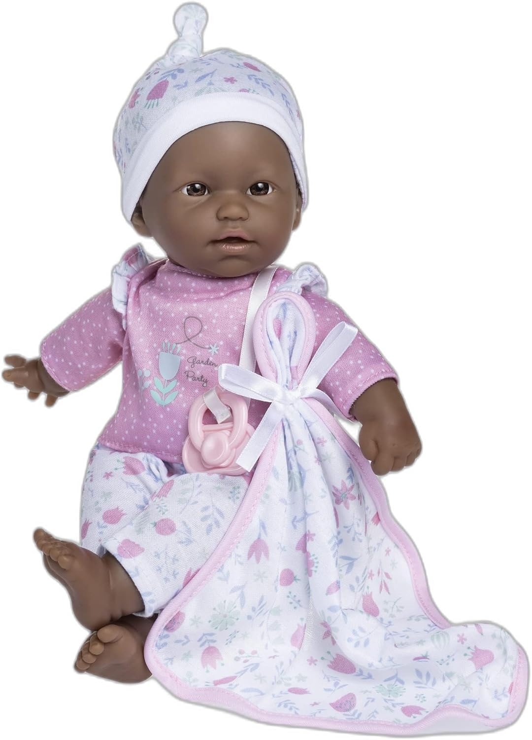 JC Toys La Baby African American 11-inch Small Soft Body Baby Doll La Baby  Washable Removable Pink Floral Outfit wHat, Pacifier & Blanket  for