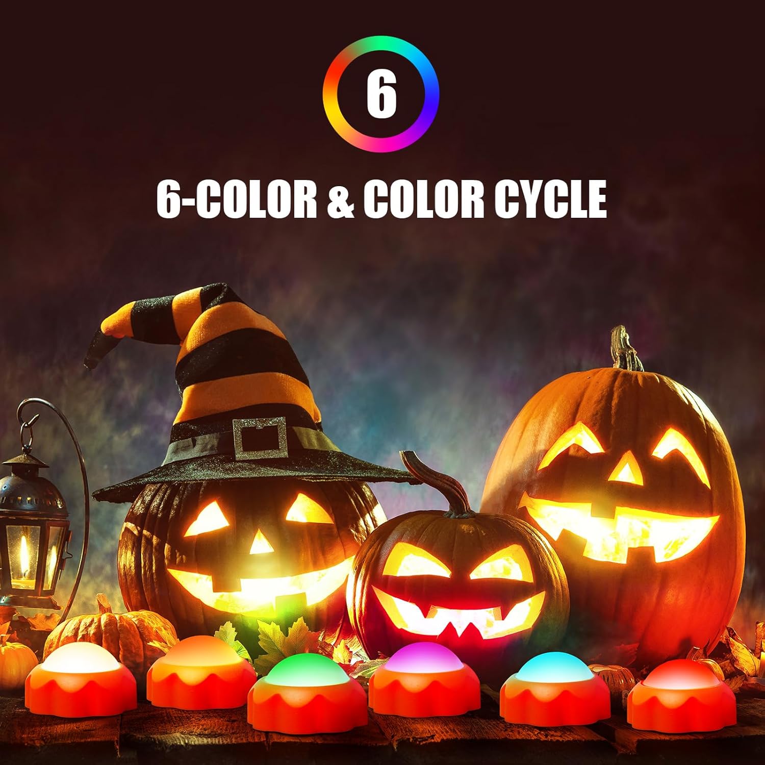 Mrcrafts Paquete de 4 luces de calabaza de Halloween, luces LED RGB Jack-O-Lantern, funcionan con pilas con control remoto y temporizador,