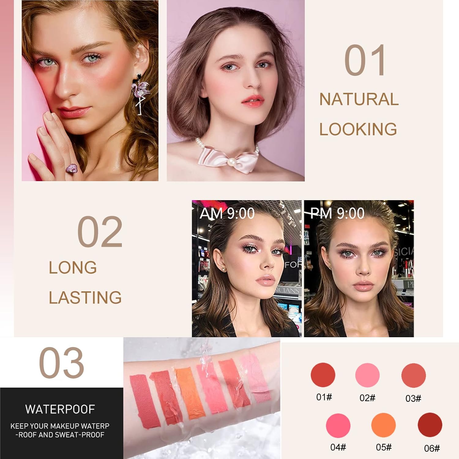 Set de maquillaje líquido, rubor crema para mejillas, regalos del día de la madre, aspecto natural, impermeable, ligero, sensación transpirable,