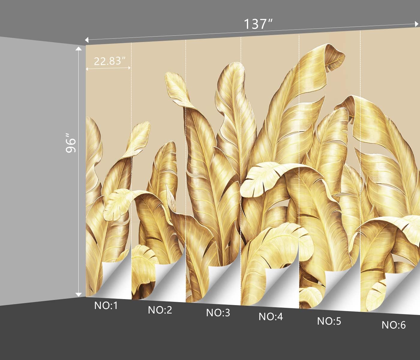 Papel pintado 3D botánico de hoja de plátano dorada, murales de plantas tropicales, decoración estética de habitación, sala de estar, fondo de