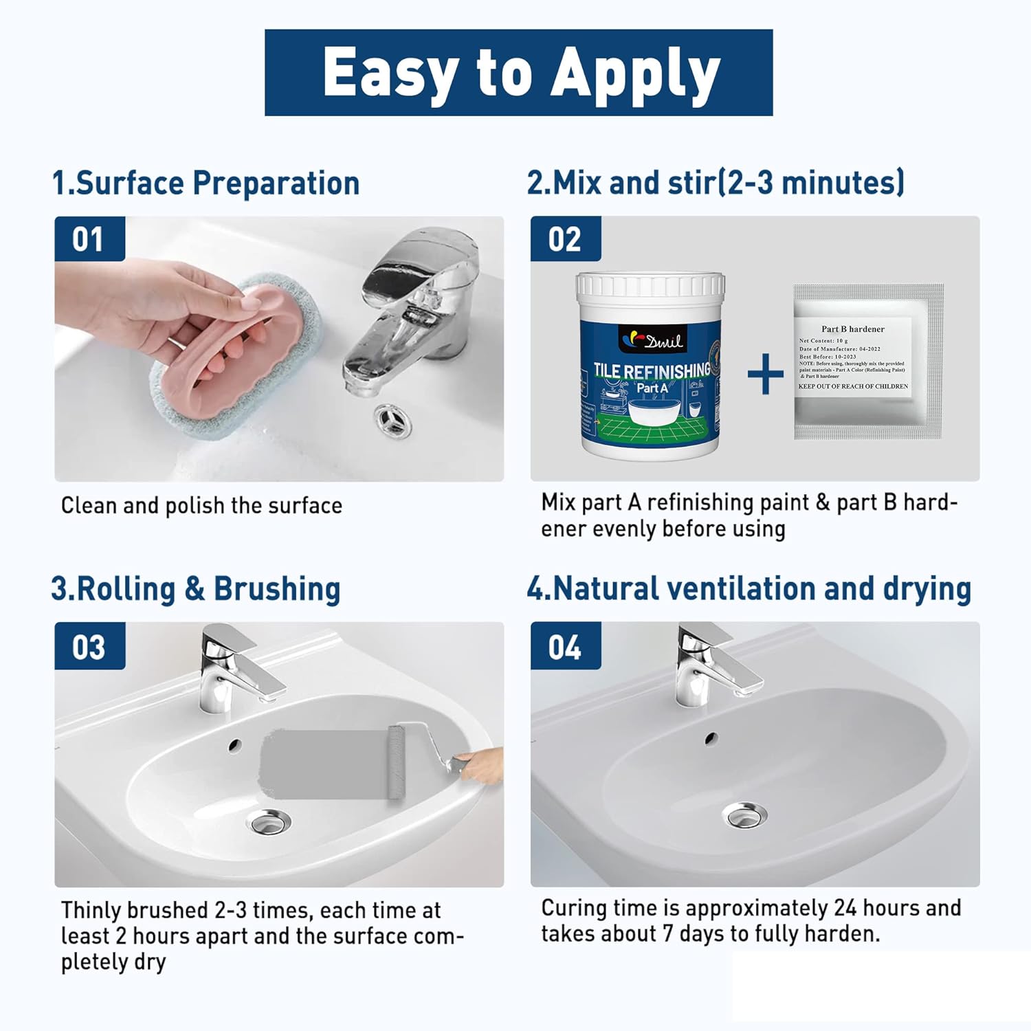 DWIL Kit de acabado de pintura para bañera, bañera y azulejos con herramientas, kit de reacabado de bañera a base de agua y bajo olor, pintura de