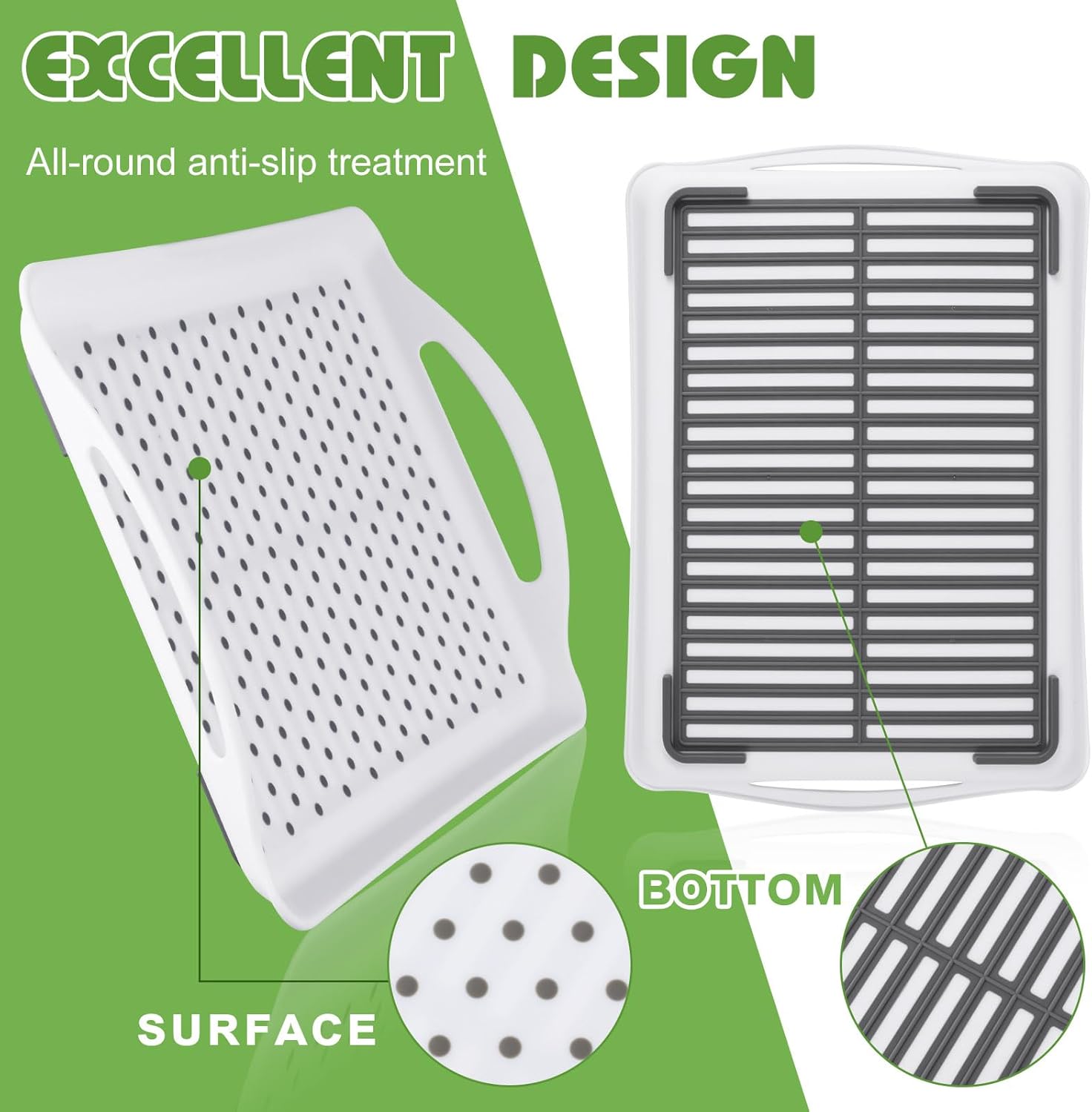 Uiifan 6 bandejas antideslizantes para servir con asas de 16.8 x 11.6 pulgadas, bandejas grandes de alimentos para comer bandejas rectangulares para