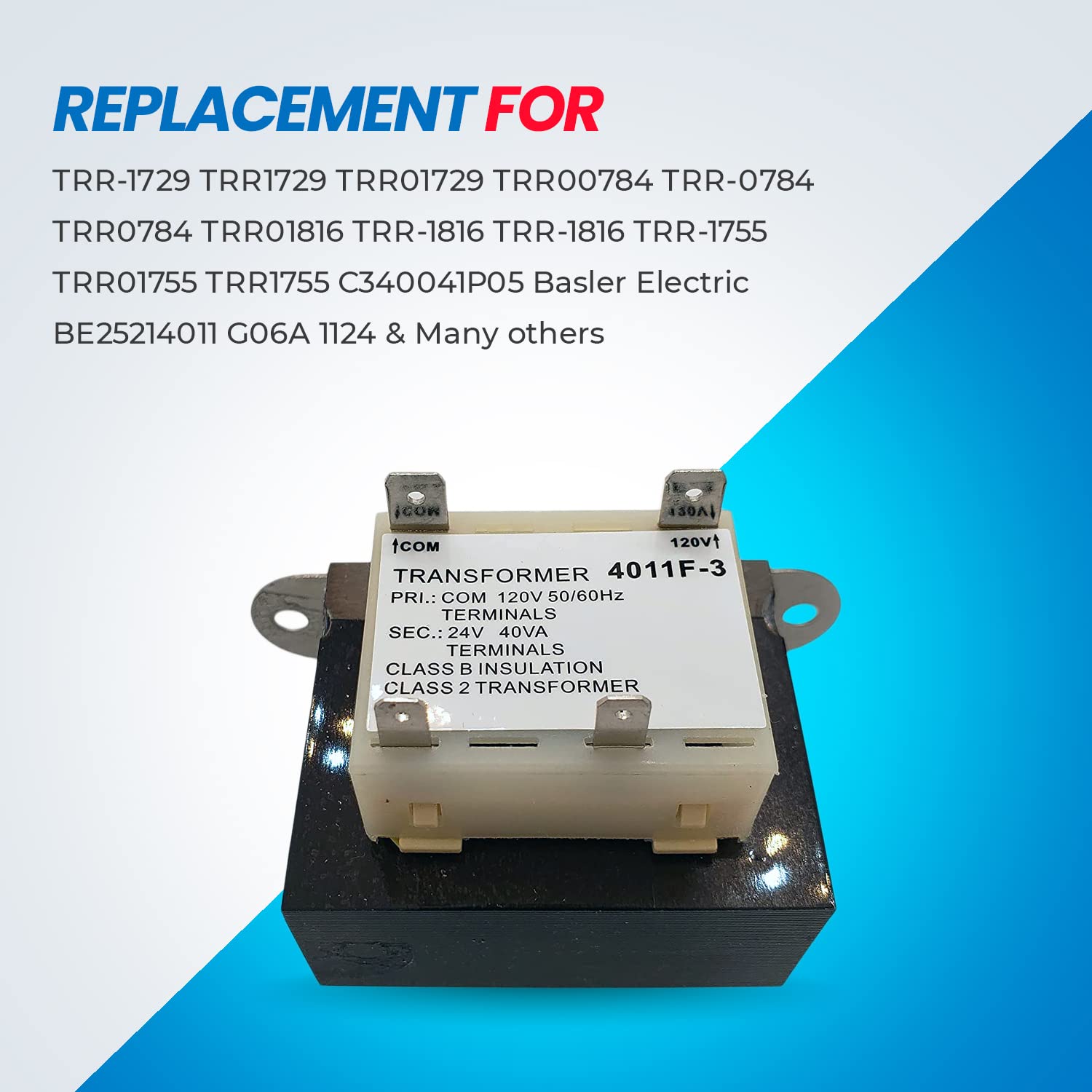 4011F-3 Trane OEM Horno Reemplazo Transformador de 24 voltios 5060Hz 40VA Compatible con hornosEquipo HVAC Reemplaza TRR-1729 TRR1729 TRR01729