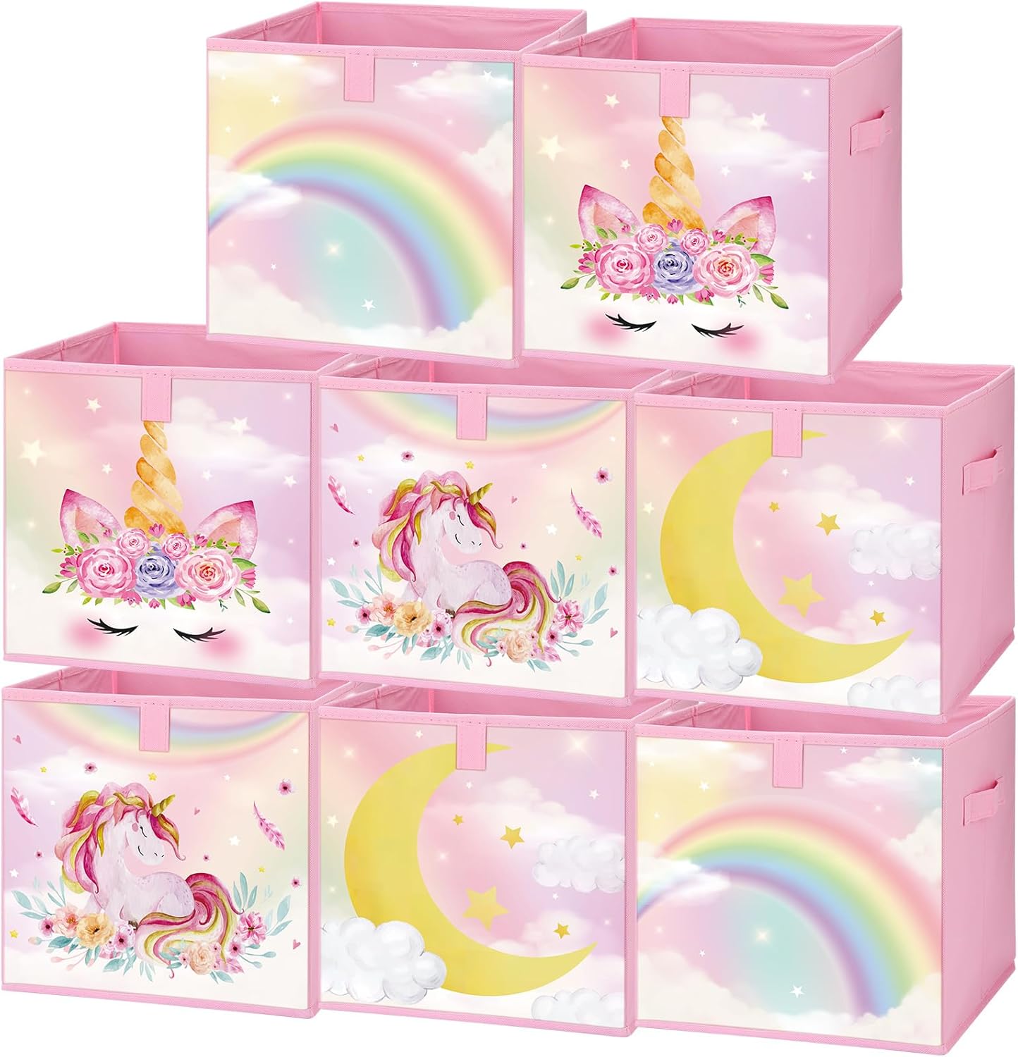 Paquete de 8 cubos de almacenamiento plegables de tela de 11 x 11 pulgadas, con asas, para caja de juguetes de niños, cestas para el hogar,