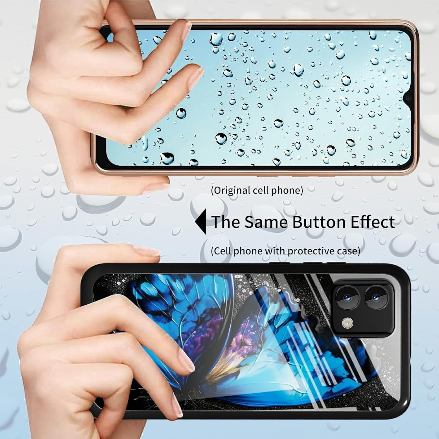 Funda para Moto G Stylus 5G 2023 de vidrio templado, funda negra con diseño de mariposa azul para mujeres y hombres, antiarañazos, a prueba de