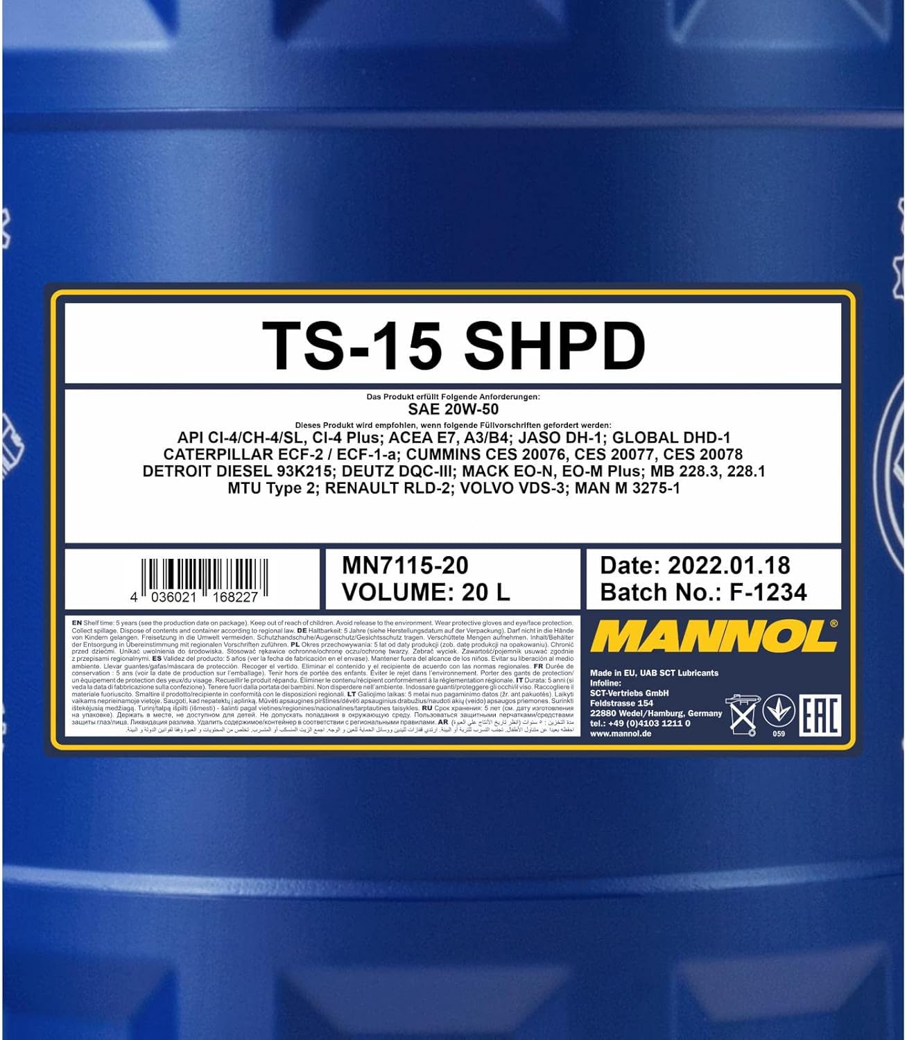 Mannol Aceite de motor premium 20W-50 para camiones – MN7115 (20L)