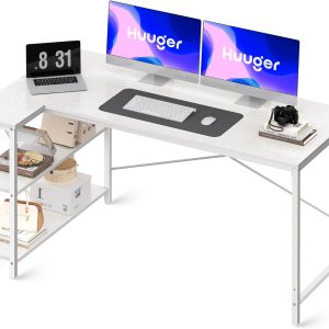 Escritorio en forma de L, escritorio para computadora de 55 pulgadas con estantes de almacenamiento reversibles, escritorio para juegos, escritorio Escritorio en forma de L, escritorio para computadora de 55 pulgadas con estantes de almacenamiento reversibles, escritorio para juegos, escritorio