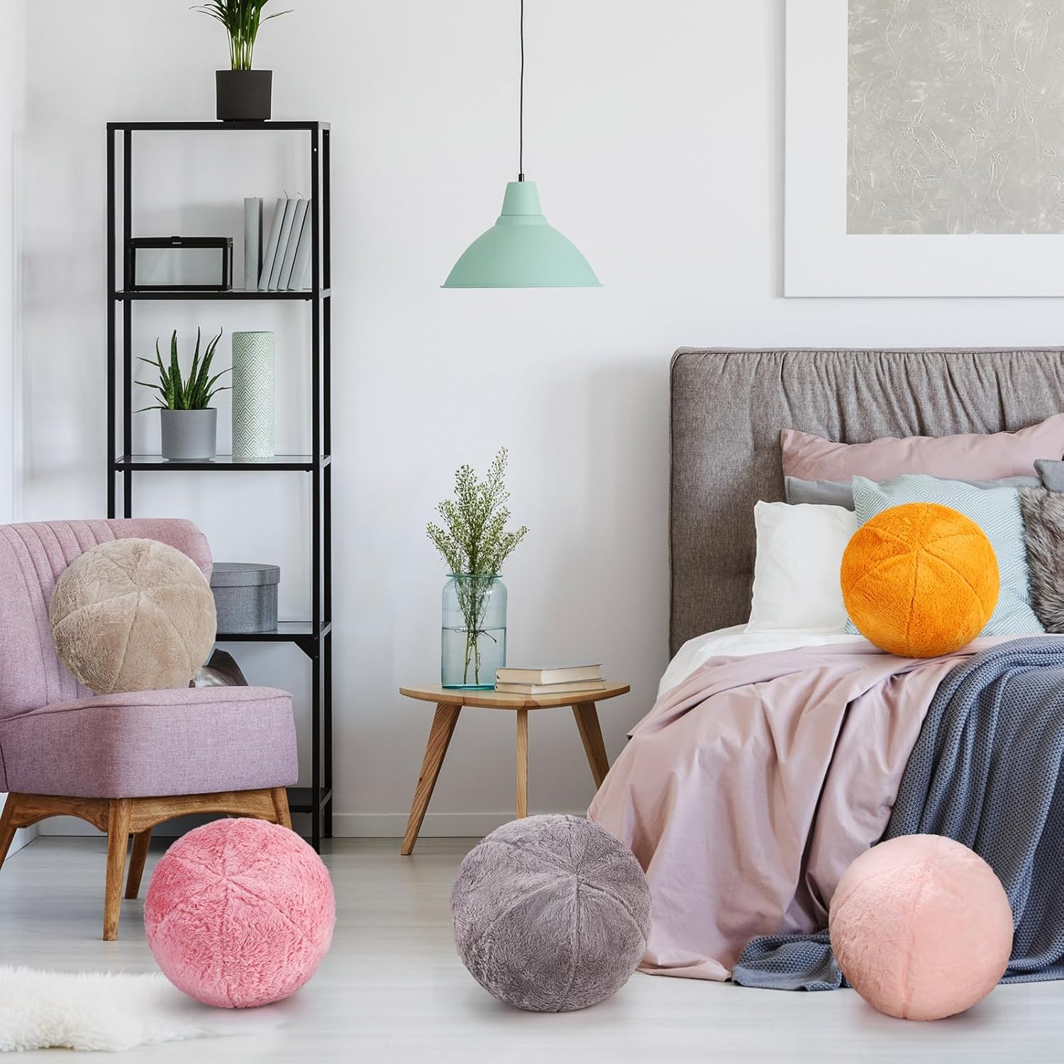 2 almohadas de felpa redondas de 11.8 pulgadas, almohada con nudo, almohada esférica suave para dormitorio, sala de estar, cama, oficina, escuela,