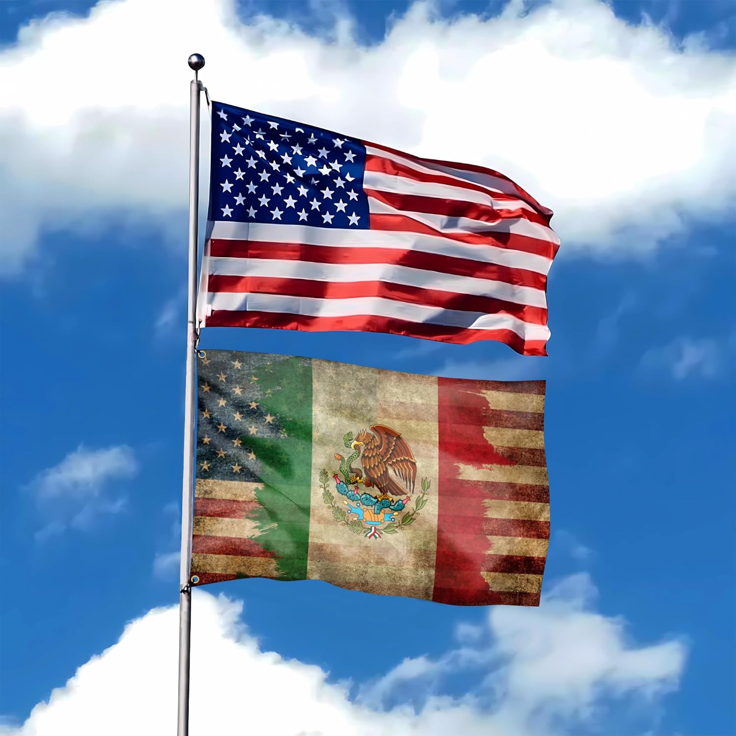 Bandera de México de 3 x 5 pies, bandera retro de la amistad mexicano-americana de doble cara para casa, interior y exterior, pancarta patriótica