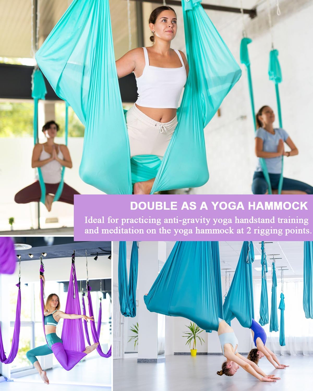 Kit de hamaca de yoga de seda aérea de 11 yardas nailon tricot de seda para danza aérea para el hogar, gimnasio, gimnasia, herramientas y guía de