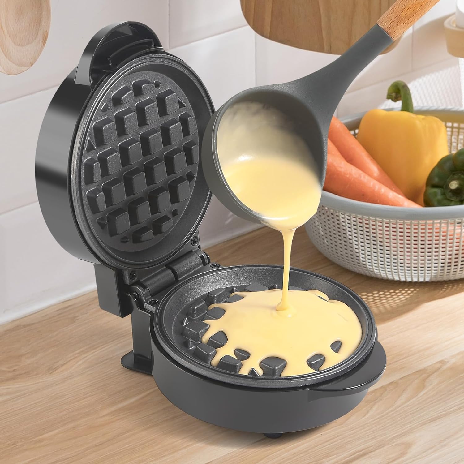 Mini waflera para hacer gofres, pequeñas planchas antiadherentes, gofres belgas para desayuno, mini waflera para hacer gofres en minutos, máquina