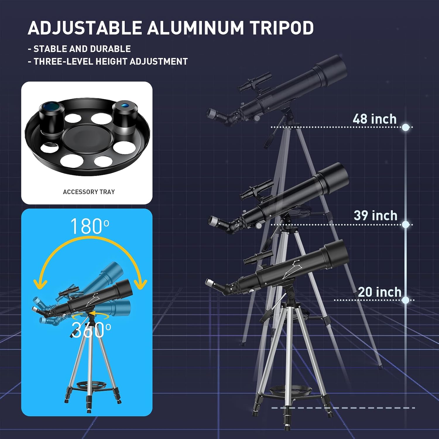 Qniuco Telescopio, 2.756 in Apertura 23.622 in Telescopios para Adultos Astronomía y Niños y Principiantes, Telescopio de refracción portátil con un