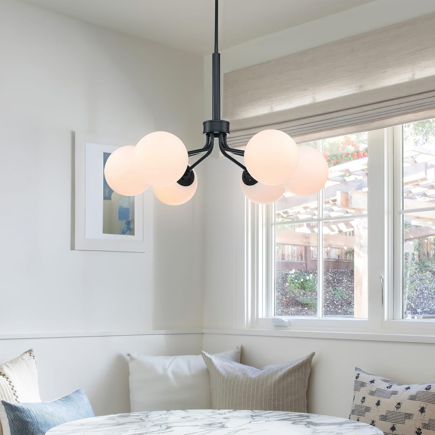 XiNBEi Lighting Candelabro Sputnik de globo de cristal moderno negro colgante lámpara de techo 6 lámparas para comedor, sala de estar, cocina