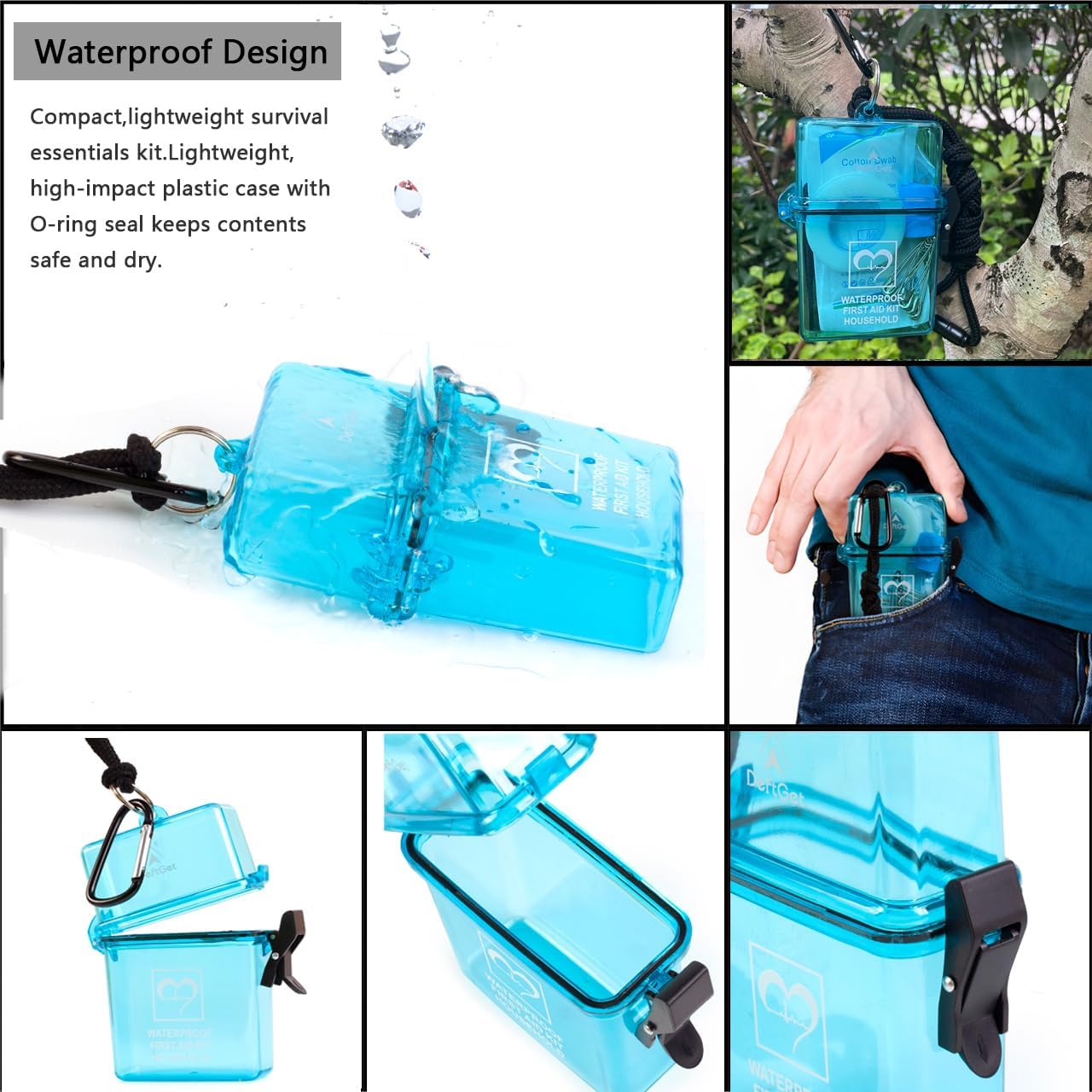 DEFTGET Kit de primeros auxilios a prueba de agua, artículos esenciales de viaje, elegibles para HSAFSA, pequeños kits de supervivencia de