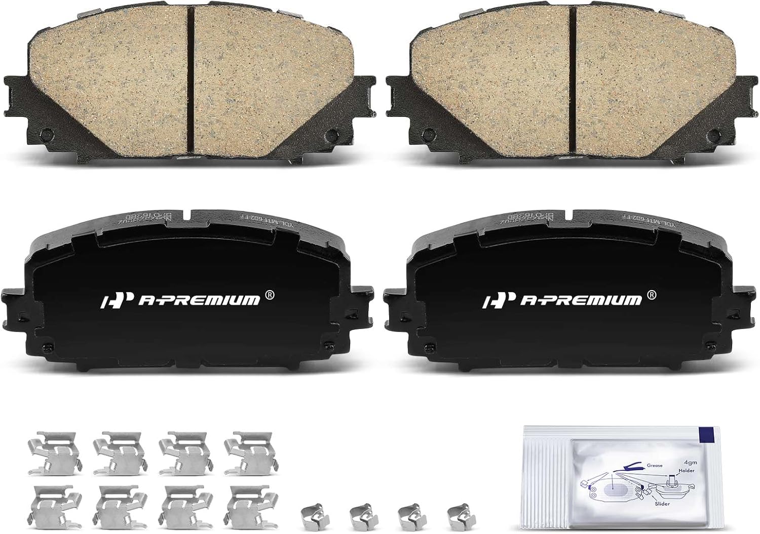 A-Premium Juego de pastillas de freno de disco de cerámica delanteras compatibles con Toyota Yaris 2012-2018, 4 piezas