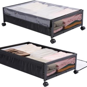 ZZYZSFUS Contenedores de almacenamiento debajo de la cama con ruedas, estante de almacenamiento de zapatos debajo de la cama con cubierta a prueba ZZYZSFUS Contenedores de almacenamiento debajo de la cama con ruedas, estante de almacenamiento de zapatos debajo de la cama con cubierta a prueba