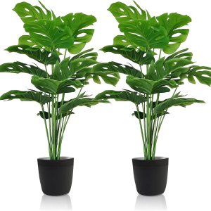2 plantas artificiales, plantas artificiales de palmera, hojas de palmera artificiales, plantas artificiales para decoración de interiores y 2 plantas artificiales, plantas artificiales de palmera, hojas de palmera artificiales, plantas artificiales para decoración de interiores y