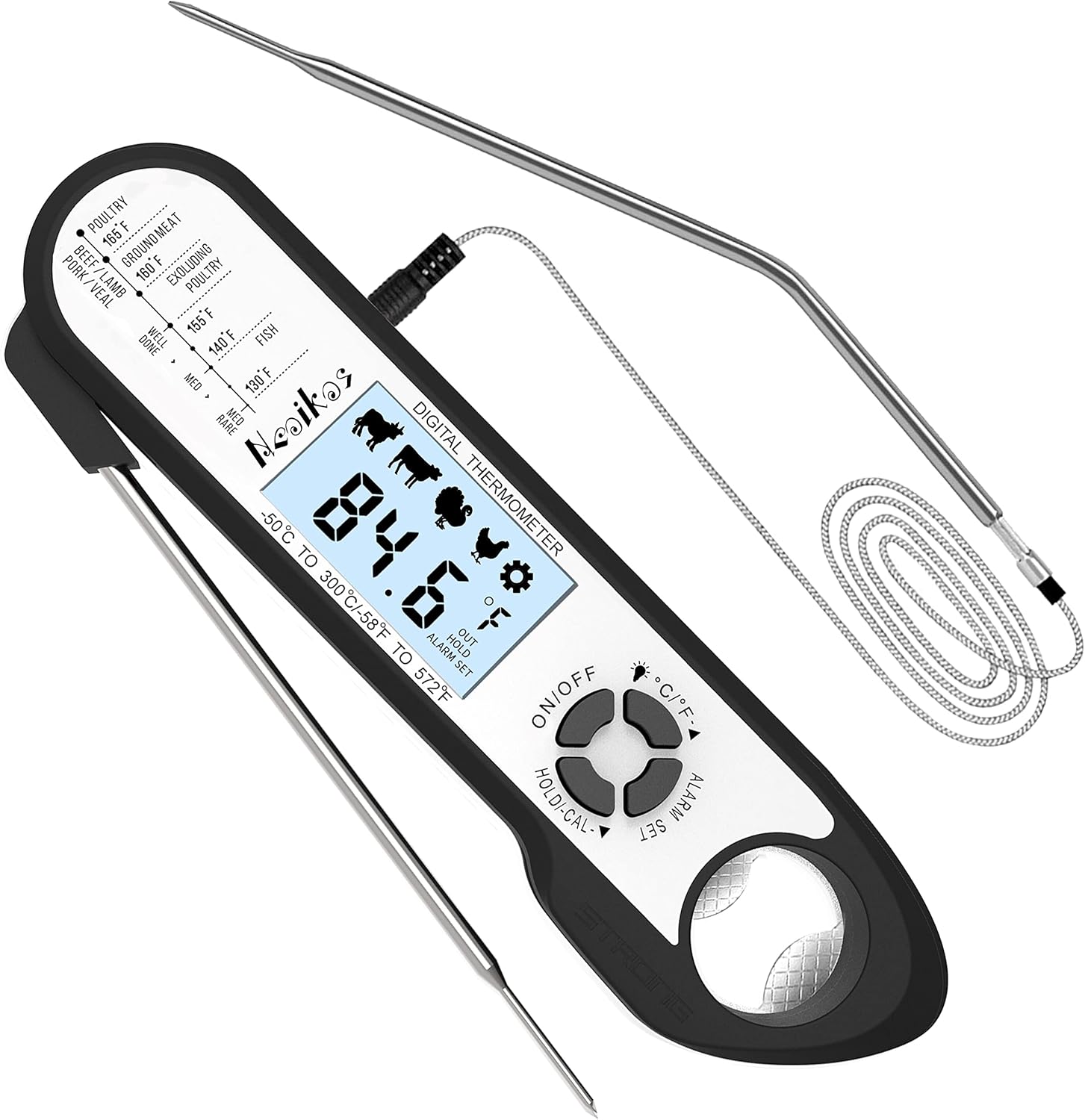 Termómetro digital para alimentos para carne, termómetro de cocina de lectura instantánea 23S, luz de fondo, imán integrado, calibración, sonda