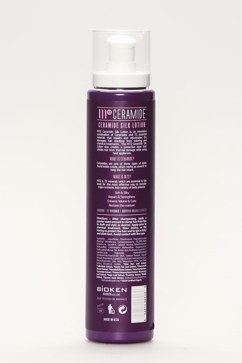 M72 Ceramide Hair Silk Lotion – 5 onzas, 72 minerales, 13 extractos de hierbas orgánicas, reparan el cabello dañado, crean un cabello suave y sedoso